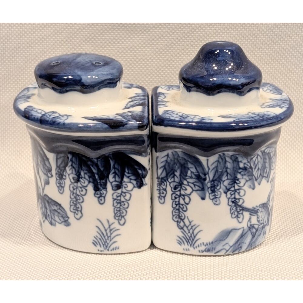 Bombay Blue & White Birds China Leaf Tray Salt & Pepper Shakers Sugar Bowl Spoon - Picture 2 of 16